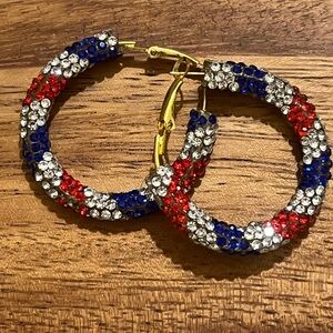 Red, White, and Blue Crystal Hoop Earrings